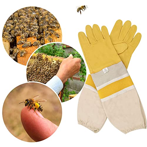 DZXZY Professional Beekeeping Gloves Hornets Premium Goatskin Leather Beekeeing Supplies with Long Canvas Protective Vented Sleeves & Elastic Cuffs.L Large - size: Large (Pack of 1)