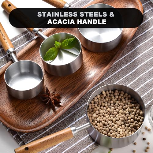 SHIKORI Gold Measuring Cups and Spoons Set with Wood Handles, Premium Stainless Steel Measuring Spoons and Measuring Cups Set-Silver - color: Silver