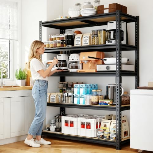 72" H Heavy Duty Garage Shelving, 2400LBS Capacity 5-Tier Storage Shelves,Adjustable Industrial Metal Garage Shelves for Basement Pantry Kitchen Warehouse, 16" D x 36" Wx72 H,Black - size: 16"D x 35.5"W x 72"H