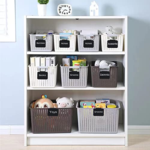 20 Basket Labels Clip On, Reusable Labels for Storage Bins, Removable Chalk Labels for Containers, Kitchen Closet Baskets and Storage Basket Holders with 2 White Chalk Markers - style: Rectangular 20
