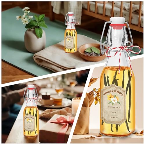 8oz Swing Top Glass Bottles for Vanilla Extract - 10 Pack Airtight Square Clear Jars with Leak-Proof Lids, DIY Kit with Stickers & Funnel - color: 10PC-8OZ-Square