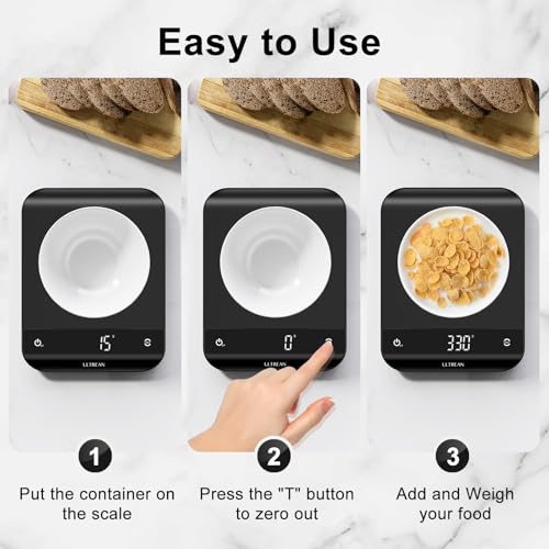 Ultrean Food Scale, Digital Kitchen Scale with LED Display, Weight Grams and Ounces for Baking Cooking, 6 Units with Tare Function, 11lb (Batteries Included) - color: Carbon Black