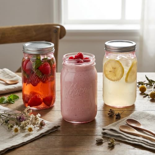 Rubtlamp Pink Mason jar 32 oz, 12 Pack Glass Jars - Wide Mouth Mason Jars with Airtight Lids for Pickling, Fermenting, Food Storage&DIY Crafts, Microwave & Dishwasher Safe - color: Pink