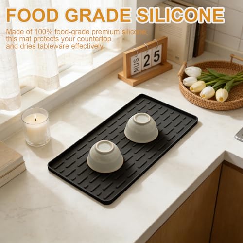 Silicone Coffee Mat, 16"X7" Heat-Resistant,Eco-friendly,Hygienic Drying Pad,Leak-Proof and Non-Slip,Removable Silicone Mat with Concave and Convex Design,(Black 16X7) - color: Black, size: 16" x 7"