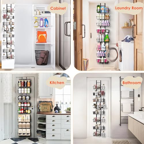 LUXEAR Over the Door Pantry Organizer, 8-Tier Adjustable Over the Door Hanging Spice Rack, No-Assembly Foldable Metal Over the Door Organizer for Kitchen, Home, Laundry Room, Bathroom - size: 8-Tier