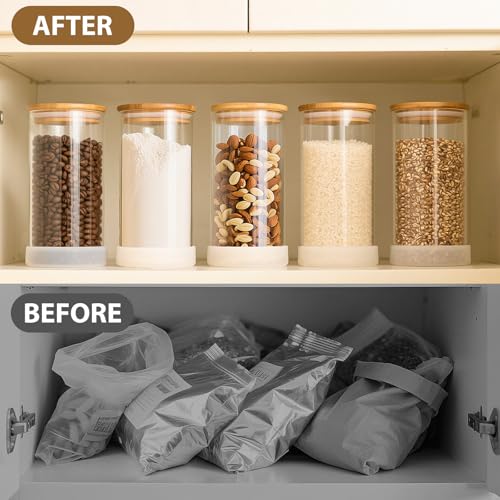 TBWIND 53oz Round Glass Storage Containers with Bamboo Lids – 4 Pack Large Airtight Glass Jars for Pantry Organization, Kitchen Dry Food, Flour, Cereal, Coffee Beans & Staples - color: Round/53oz/4pcs