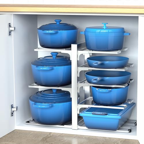 ORDORA Pots and Pans Organizer Rack for Cabinet, 15.83" Height 8-Tier Heavy Duty 120LBS Pot Pan Organizer under Cabinet Adjustable for Cast-iron Pan, Heavy Skillets Griddles, Shallow Pot, Silver - style: M-15.83"H-HeavyDuty-Sliver