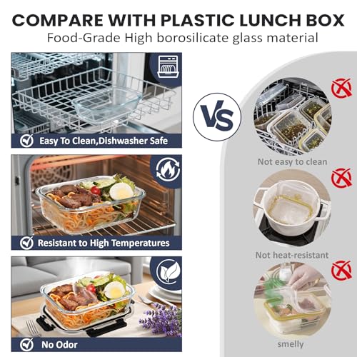 HOTEC 35OZ Glass Food Storage Container, Airtight Glass Lunch Fruit Containers with Lids - Microwave, Oven, Freezer and Dishwasher Safe, 4-PACK - size: 4Pack 35OZ