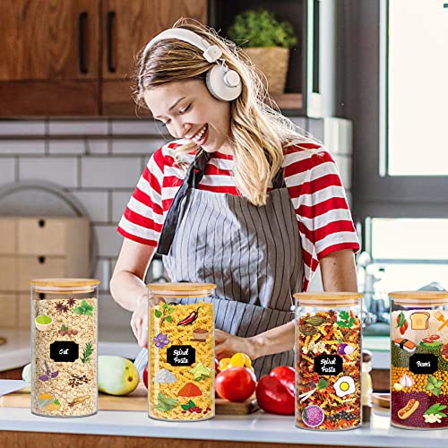 BGraceyy Glass Storage Jars 45 oz 4 Pcs Clear Glass Food Storage Containers with Airtight Bamboo Lid Stackable Kitchen Canisters for Candy, Cookie, Rice, Sugar, Flour, Pasta, Nuts - size: 45 oz 4 pcs