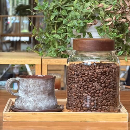 2PCS Large Glass Jar with Airtight Screw on Wood Lid, 50 Fl oz/1500 ml Clear Glass Canister for 1.1LB Coffee Beans, Food Storage Containers Pantry Jars for Rice,Flour,Pasta,Sugar,Cookies, Spice,Cereal - size: 2*1500ml