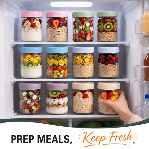 16 oz Mason Jars, Overnight Oats Containers with Lids for Yogurt, Glass Jar with Lid, Parfait Cups with Airtight Lids, Glass Jars for Overnight Oats, Storage, Food, Chia, Pudding, 6 Pack - color: Pastel Harmony