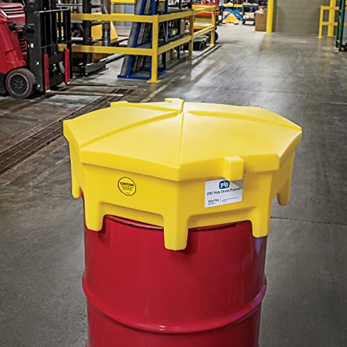 PIG Poly Drum Funnel | Hinged Lid | for 55 Gal Tight-Head Steel & Poly Drums | 29" D x 11" H | Yellow | DRM672-YW - color: Yellow