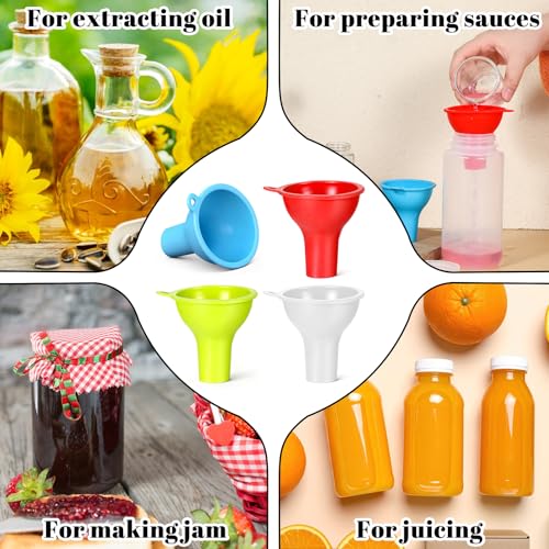 4 Pcs Wide Mouth Funnels for Filling Small Bottles, Kitchen Silicone Funnels Flexible Condiment Sauce Canning Funnel for Filling Oil Water Bottles Jars