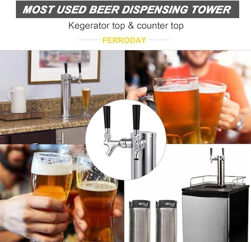 All Stainless Steel Kegerator Tower Dual Faucet Beer Tower Double Tap Beer Tower Dispenser Beer Tap Kegerator Parts Stainless Steel Tower Faucet Preassembled Tubing 3" Keg Tower Beer Keg Faucet (SS) - size: Dual Tap-Stainless Steel Faucet
