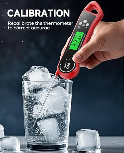 SILVLF Meat Thermometer Digital, Instant Read Thermometer with Backlight, Calibration & Hold Function, Waterproof Food Thermometer for Kitchen and Outside, BBQ,Turkey, Candy, Liquids, Beef - color: red
