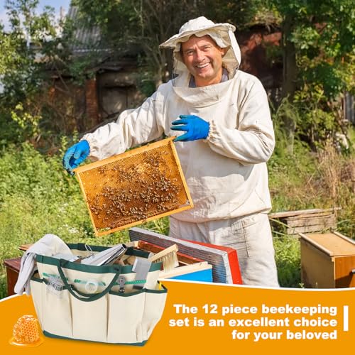 12pcs Bee Hives Starter Kit Beekeeping Supplies, Bee Keeping Supplies, Bee Supplies and Equipment with Bee Smoker, Honey Bee Hive Tools for Beginners and Bee Keeper