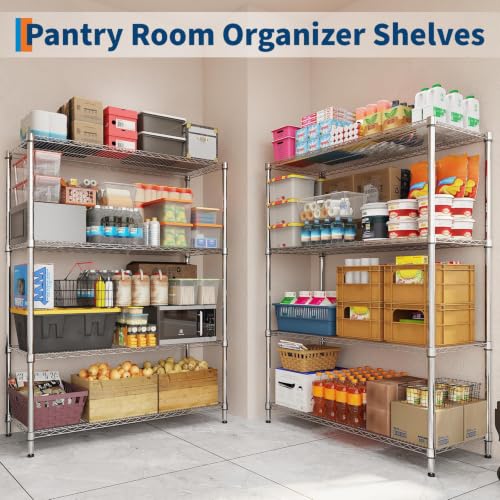 Garvee 4-Tier Wire Shelving with Wheels, Metal Storage Shelves Heavy Duty 1760LBS, Chrome Plating, NSF, Adjustable Utility Shelf Rack for Kitchen, Garage, Pantry, Commercial, 47.2" Wx17.7 Dx70.9 H - size: 17.72"D x 47.2"W x 70.9"H - 4 Tier