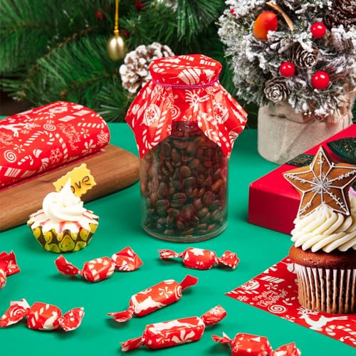 100 Pcs Christmas Wax Paper Sheets for Food, Sandwich Wrap Paper Deli Wraps, Waterproof Oil-proof Picnic Basket Liners with Snowflakes Candy Pattern for Kitchen Handmade Food(Red) - color: Red Candy