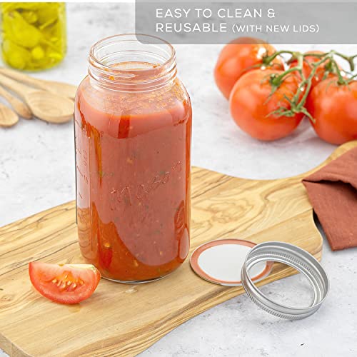 32 Oz Mason Jars With Lids, Labels and Measures! 6-Pack Wide Mouth Mason Jars, Glass Jar with Lid and Band. Airtight Canning Jars, Overnight Oats Jars, Salad Jars, Sourdough Starter Jar