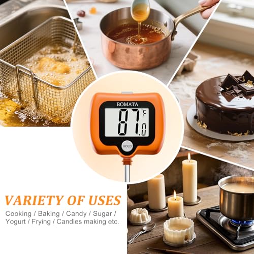BOMATA Digital Candy Thermometer with Pot Clip, Deep Fry Oil Thermometer with Rotatable Display & Long Probe, for Candy Candle Making, Cooking, Food, Liquids, Water, Sugar.. Orange - color: Orange