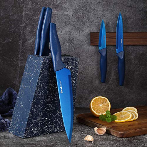 Wanbasion Blue Stainless Steel Knife Set, Sharp Kitchen Knife Set Professional, Kitchen Knife Set Dishwasher Safe with Covers for Cooking - color: Blue
