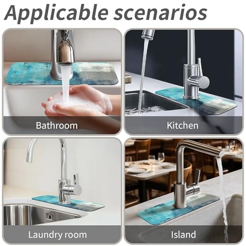 Kitchen Sink Splash Guard,Blue ocean Faucet Mat Sink Gadgets-Super Absorbent Fast Drying Mat Drip Catcher for Kitchen, Bathroom,Sink Mat, Dish Drying Mat, Bathroom(15" X 5.5" ) - color: Blue ocean