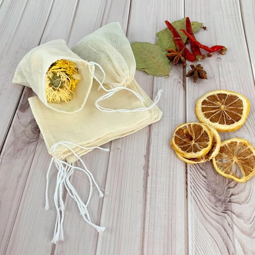 20Pcs Cotton Cooking Spice Bags, 4.25in×3.15in, Soak-Resistant & Boil-Resistant, Strainer Cooking Soups as Spice Bags, Reusable Tea Bags