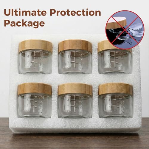 6oz Glass Jars with Airtight Lids - 4 Pack Overnight Oats Containers with Bamboo Lids, Small Food Containers with Measurement for Yogurt, Salad, Chia, Wide Mouth Mason Jar with Lid for Food Storage - color: 6oz - 4 Pack