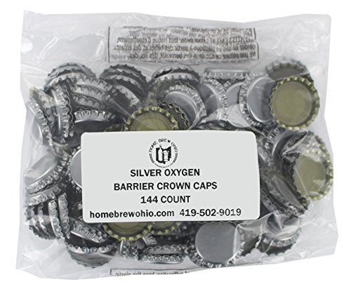 144 Oxygen Absorbing Beer Bottle Caps, 26mm US Standard Size Pry Off Silver Crown Caps for Homebrew, PVC Free Caps for Beer Bottles