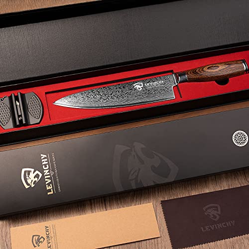 Damascus Chef's Knife 8 inch Professional Handmade Damascus Stainless Steel Kitchen Knife, Superb Edge Retention, Stain & Corrosion Resistant, Ergonomic PAKKA Wood Handle - color: 8" Damascus Professional Chef Knife