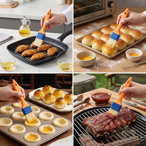2-Pack Professional Pastry Brush for Kitchen & Grilling, High-Performance Basting Brush Set for Even Coating, Heat-Resistant Oil & Butter Brush for Baking, Seamless Glazing Tools for Meat, Bread