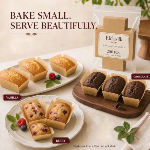 200 Pcs Mini Loaf Pan Liners, 3x2 Inch – Disposable Non-Stick Parchment Liners for Baking Bread, Banana Bread, Meatloaf, Nut Bread – Compatible with Most Mini Loaf Pans - size: 3*2in(200pcs)