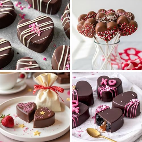 Sakolla 2 Pack 8 Cavity 2.7″ Heart Chocolate Molds Silicone | Food-grade Silicone Molds, Soap Making Molds for Chocolate, Candy, Mousse, Cake Pop, Jelly, Pudding - color: 8 Cavity heart-shaped/Pink&Green