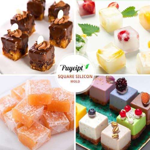 Puyeipt 2 Pack Square Silicone Molds, 1.4" x 1.4" x 1" Candy Chocolate Baking Molds for Cake, Candy, Jello, Truffle, Brownie, Soap, Ice Cream - style: 30 Cavities