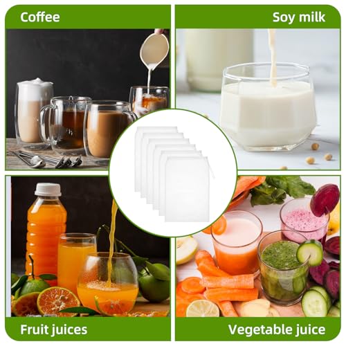 6 Pcs Nut Milk Bag, 7.87 x 5.9 Inch Reusable Nylon Cloth Bags 200 Mesh Cheese Cloth Bag Fine Mesh Bags for Straining Fruit Juice Soup Cheese Coffee Tofu Yogurt Tea