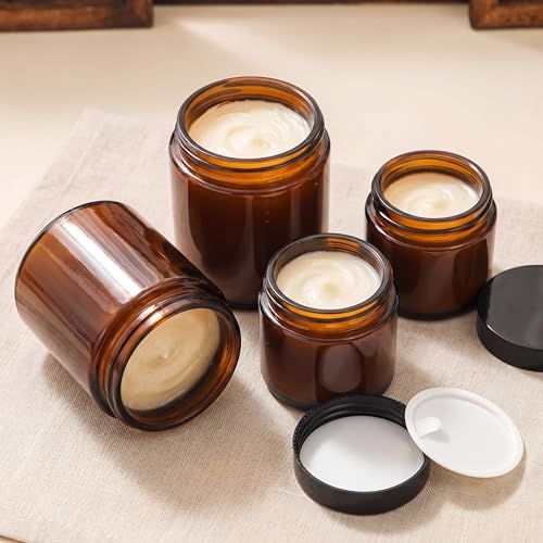 Domensi 36 Pcs Bulk 6oz Glass Jars with Lids Leakproof Round Airtight Empty Cosmetic Jars with Inner Liners Lid for Storing Lotions Spices Ointments Food Storage (Amber) - color: Amber