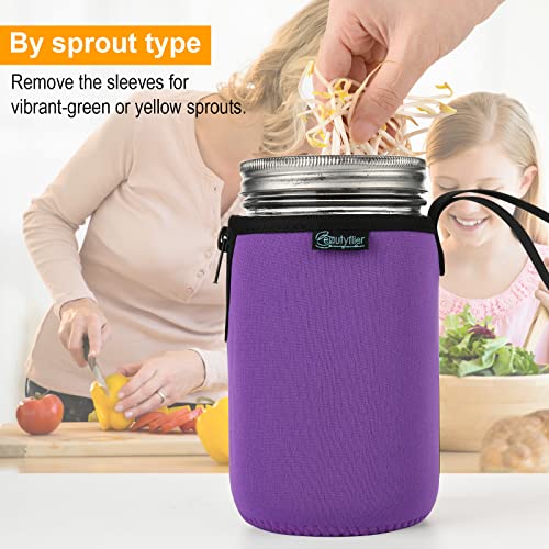 Beautyflier Mason Jars 32oz Wide Mouth Sleeve Regular Mouth Mason Jars Insulators Drinking Glass Coolers Sprouting Jars Blackout Sleeve (Purple) - color: Purple