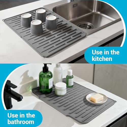Foldable Silicone Dish Drying Mat for Kitchen Counter & Sink - Quick Dry, Space Saving, Non-Slip Pad for Small Apartments & Coffee Bar Dark Grey - color: Dark Gray
