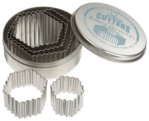 Ateco Fluted Edge Hexagon Cutters in Graduated Sizes, Stainless Steel, 5 Pc Set - size: Fluted Edge, style: Hexagon (5 pcs)