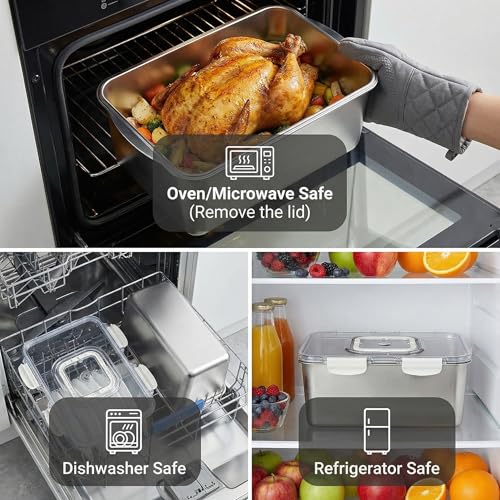 Extra Large 304 Stainless Steel Food Storage Containers with Airtight Lids – 7L/240oz Meal Prep Container for Roasting Turkey,Bread, Fruits – Oven Safe, BPA‑Free, Dishwasher Safe - size: 7000ml Only