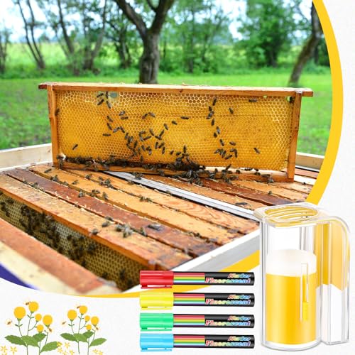 Qualirey 5 Pcs Queen Bee Marking Kit 1 Marking Bottle 4 Color Marking Pens Beekeeping Supplies Beekeeper Marking Tools Queen Bee Catcher One Handed Queen Marking Must-Have Equipment for Beekepers - color: Yellow