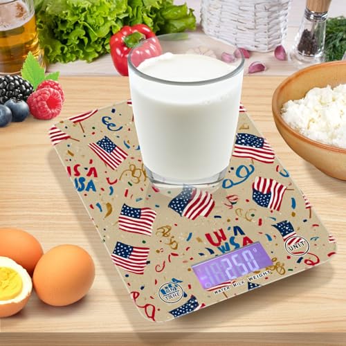 Food Scale Kitchen Scale for Baking Cooking Digital Food Weighing Measuring Scale Small Waterproof Electric Food Scale Brown Patriotic American Flags - color: Brown Patriotic American Flags