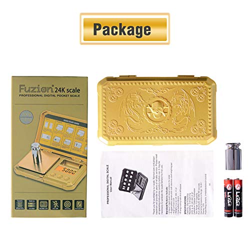 Fuzion Gram Scale 200g/0.01g, Jewelry Scales Digital Weight Grams and Ounces, Digital Pocket Herb Scale with 6 Modes, Tare for Herbs, Jewelry, Small(50g Weight & Battery Included) - color: Gold, size: 200/0.01g