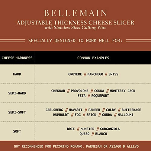 Bellemain Stainless Steel Wire Cheese Slicer - Hand Held Cheese Cutter for Cheddar, Gruyere, Raclette, Mozzarella Block, Adjustable Shaver, Thick & Thin Slicer, Curler (Rose Gold) - color: Rose Gold