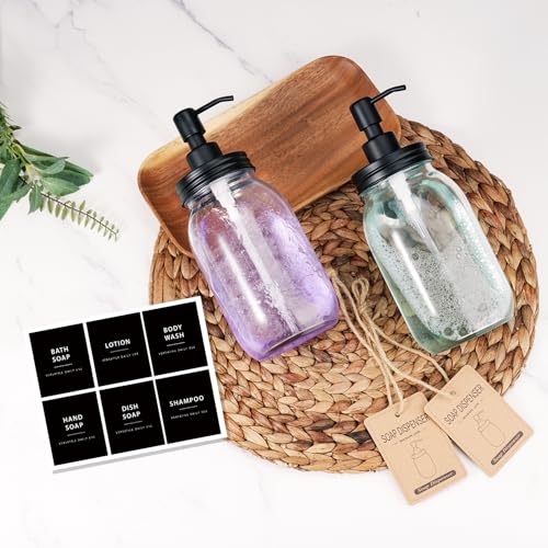 Amolliar Quart Size Mason Jar Liquid Soap Dispenser, 32OZ Glass Pump Bottle Rustproof Stainless Steel Pump Lid Lotion Dispenser, Regular Mouth Dish Soap Dispenser for Kitchen, Hand Soap, Black 1 Pack - color: Black, size: 1 Pack