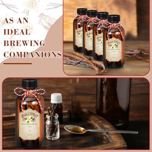 Uiifan 6 Pack Amber Glass Boston Round Bottles with Caps Brown Vanilla Extract Bottles and 6 Pcs Vanilla Extract Stickers for Syrup Gift Glass Food Storage Canister Set Sauce Beans(8 oz) - size: 8 Ounces