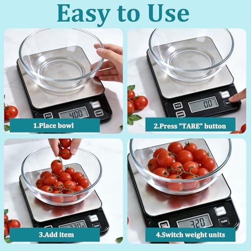 Waterproof Food Scale, 22lb Digital Kitchen Scale with Batteries, 304 Stainless Steel Precision Gram Scale for Baking, Cooking, Meal Prep, Tare Function - size: 0.1g/22 lb Non-rechargeable