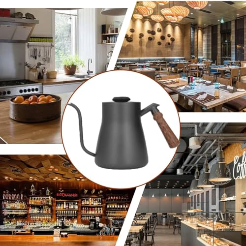 Pour over Coffee Kettle with Thermometer, 850ml Goose Neck Kettle Pot Induction Kettle Stovetop Stainless Steel Gooseneck Kettle with Wood Handle