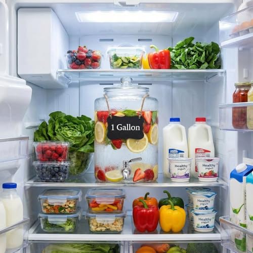 Drink Dispenser, Drink Dispensers for Parties, 1 Gallon Glass Beverage Dispenser with Stand and Glass Lid, 100% Leakproof Spigot, Ideal for Lemonade, Juice, Iced Tea, Laundry Detergent - size: 1 Gallon