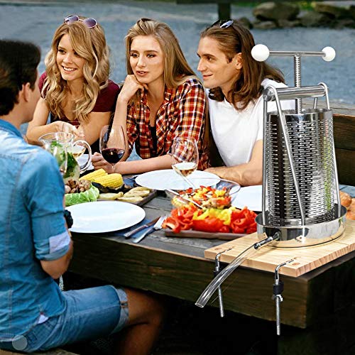 SQUEEZE master Fruit Wine Tincture Herb Cheese Manual Tabletop Press making Apple Cider-1.32Gallon/ 5 Litre- all-in-one Stainless Steel-Labor-saving Handle Bar-for Juice,Nut Milk Olive Oil